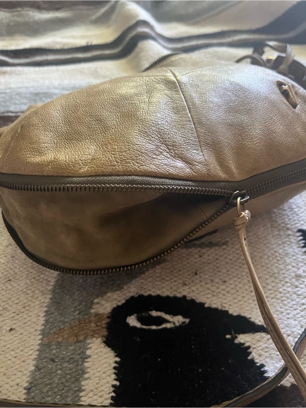 Frye Beige/Tan Leather Hobo with Brass Logo Tag
